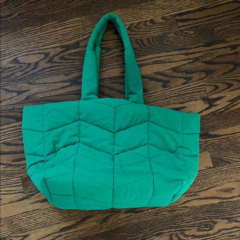 Great🎉 condition A NEW DAY Vibrant Green Quilted Tote Bag approx 20 x 10 x 9